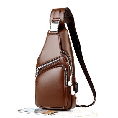 China Newest Comfortable Men Shoulder Bags USB Charging Cross - Body Chest Bag PU Leather Short Travel Messengers Bag for sale