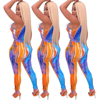 China F9133 QUICK DRY plus size women's romper clothing bandage one-piece outfit hollow out sleeveless fashion colorful pattern jumpsuit women for sale