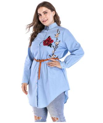 China New Fashion Anti Shrink Plus Size Summer Casual Embroider Flowers Women's Worsted Tops for sale