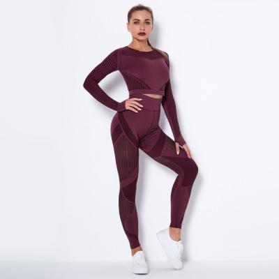 China Women Breathable Seamless Gym Fitness Long Yoga Clothing Set Sports Wear Female Yoga Suit Leggings&Top Workout Tights Shaping Wear for sale