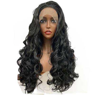 China New Long Synthetic HD Clear Synthetic Cheap Natural Suitability Loose Curly Frontal Lace Water Wave Brazilian Wig for sale