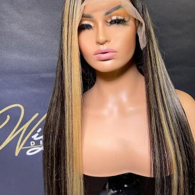 China Lace Front Wigs New Design Highlight 13 x 6 Long Straight Transparent Synthetic Frontal Hair Wig HD Full Lace for sale