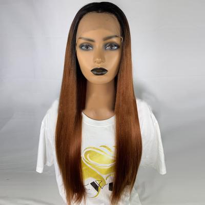 China Fashionable Straight Brown Color Synthetic 100% Synthetic Hair Wigs Thick Soft Thick Natural Lace Front Barely Shedding Blonde for sale