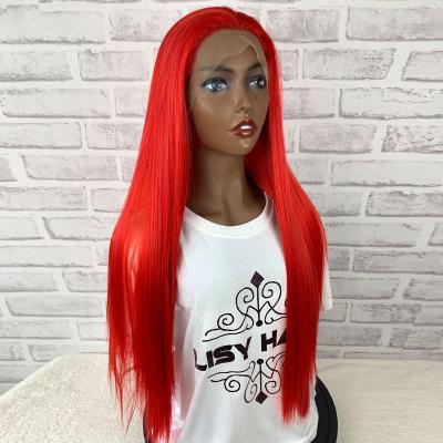 China European Fashionable Silky Straight Full HD Color Long Straight Headband Original Red Wave Lace Hair Wig for sale