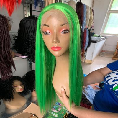 China Full Swiss Synthetic Lace Front Wig Heat Resistant Green Fashionable Silky Straight Wave Ready Bateau Hair Wig for sale