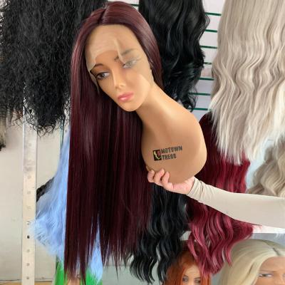 China Custom Made Long Straight Synthetic Lace Front Wig Silky Straight Undetectable Quality Private Label Great for sale