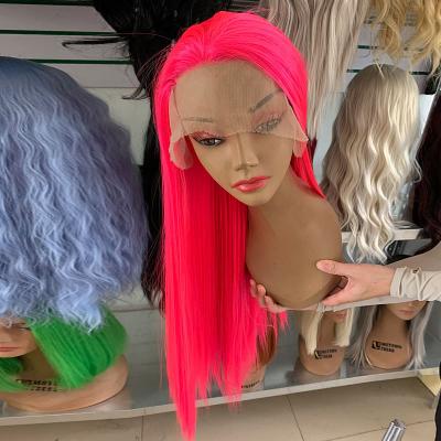 China High Definition Full Blonde HD Silky Straight Pink Brazilian Swiss Straight Lace Frontal Wig Supply Wave Front Wig for sale