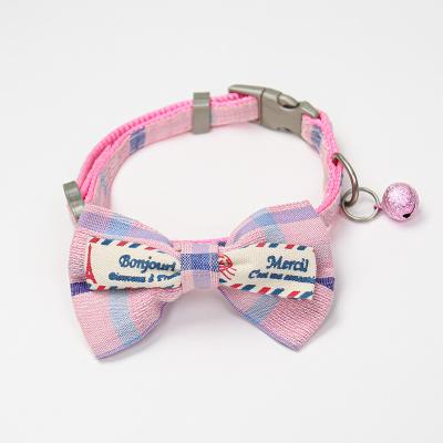 China Plaid Bow Cat Bell Personalized Designer Pet Viable Waterproof Customized Adjustable Collars for sale