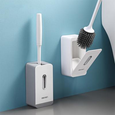 China Factory Sale Viable Wall Hanging Silicone Toilet Brush With Stiffened Holder TPR Long Handled Soft Toilet Brush for sale