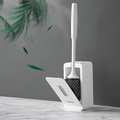 China Sustainable High Quality Wall Mount Silicone Bristle Toilet Brush Set With Holder For Bathroom for sale