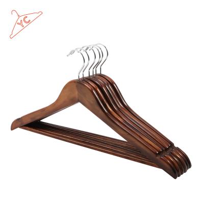 China Vintage Style Eco - Friendly Coat Hanger Brown Wooden Hanger For Store for sale