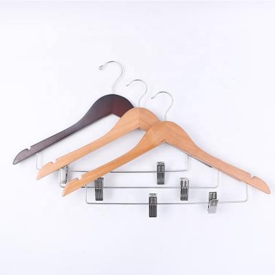 China 2020 Hot Sales Durable/Eco-friendly/Anti-Slip/Coat Suit/Pants Anti-Slip Wooden Hangers With Two Clips for sale