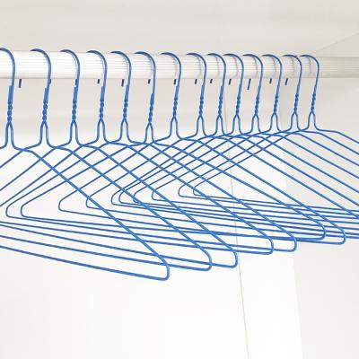 China YC Durable Cheap Wholesale Blue Powder Coated Metal Wire Coat Hanger for sale