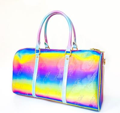 China Fashion customer logo YZORA fashion large capacity personality abrazine gradient color rainbow colorful duffel bag handbag for women for sale