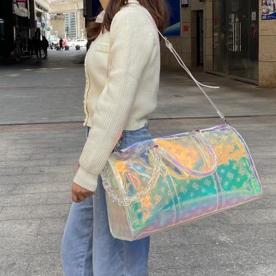 China Fashion customer logo YZORA fashion large capacity personality abrazine gradient color rainbow colorful duffel bag handbag for women for sale