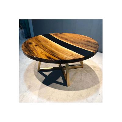 China Factory Wholesale Color Resin River Black Walnut Solid Wood Round Adjustable Modern Customizable Dinner Table (Size) for sale