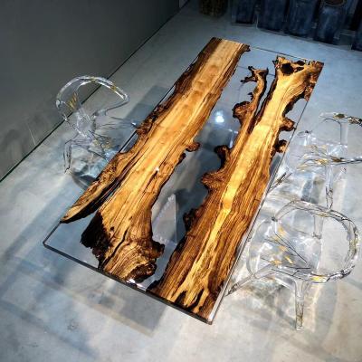 China Nature Adjustable (Height) Design Adjustable Epoxy Resin Dinner Table Unique High End Wood Top for sale