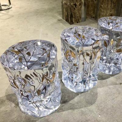 China (Size) Large Design Adjustable Epoxy Resin Art Stool Handmade Transparent Adjustable Stool (Size) For Home Decoration for sale