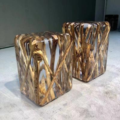 China (Size)Adjustable Stool Handmade Transparent Luxury Epoxy Resin Art Stool (Size) For Home Decoration For Five Star Hotel Room for sale