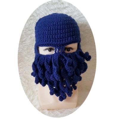 China New Creative Funny Creative Handmade Wig Halloween Cosplay Adult Decoration Handmade Rasta Bearded Hat Designed Bearded Hat Knitted Party Hat for sale