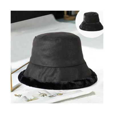 China Fashion\Wholesale High Quality Custom Volume Comfortable\Durable Embroidery Logo Two Sided Warm Foldable Faux Fur Winter Bucket Hat for sale