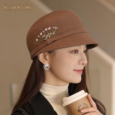 China 100% Warm Wool Felt Hats Women Fedora Hat Bucket Winter Dome Wool Ladies Hat Vintage Gorras Fashion Hats for sale