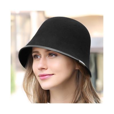 China Women's Top Round Felt Hat Autumn Winter Plush Bucket Hats Stylish Woolen Warm Outdoor Circle Hats for sale