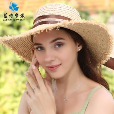 China Breathable Women Wide Brim Beach Hat Bowknot Foldable Summer Sun Hat Straw Hat for sale