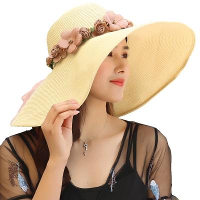 China Lady Oversized Sun Cork Straw Hat Beach Straw Hats Sun Visor Straw Hats Large Label Female Custom Paper Scarf for sale