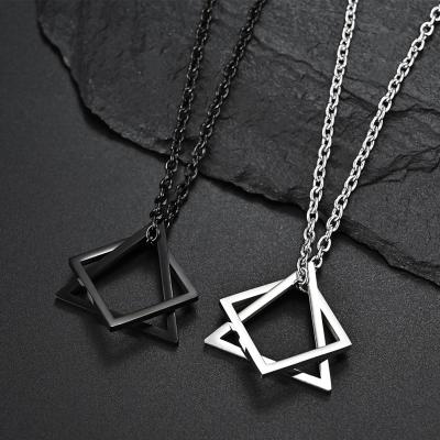 China Wholesale CHENGYI 2021 FASHIONABLE Black Creative Square Geometric Stainless Steel Men's Combination Necklace for sale