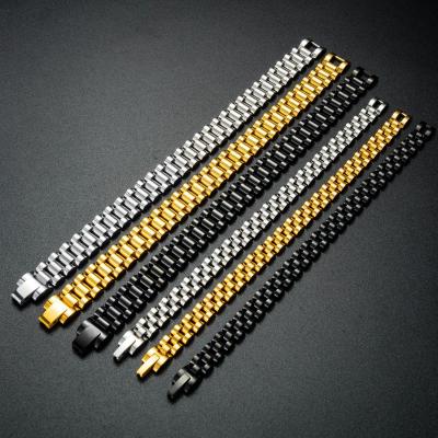 China CLASSIC High Quality Men's Jewelry Stainless Steel Gold Link Chain Bracelet Fashion Watch Band Black Silver Bracelets For Women Men for sale