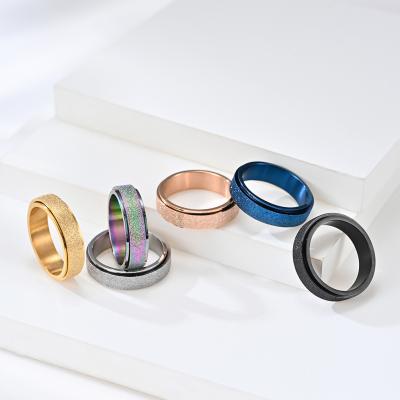 China CHENGYI TRENDY Jewelry Spinner Ring For Women Men Stress Free Stainless Steel Rotary Sandblasting Bands Casual Tail Ring for sale