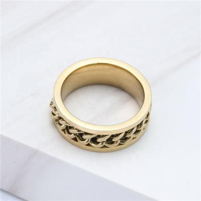 China FASHIONABLE Ring 14K Gold Band Hip Hop Stainless Steel Nail Punk Chain Design FingerJewelry for sale