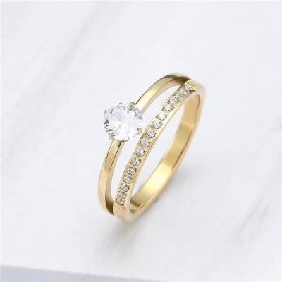 China TRENDY Finger Ring High Quality 14K Gold Plated Round Zircon Bridal Ring Women Girl Nail for sale