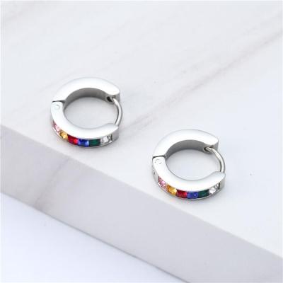 China 2021 Hot Trendy Mini Hoop Earrings Fashion Stainless Steel Rainbow Stone Earrings Women for sale