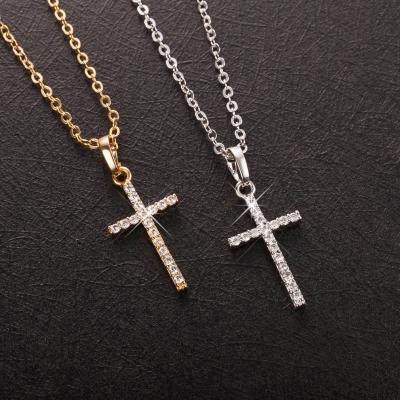 China Vintage Contracted Couples Cross Crystal Pendant Ornaments Jesus Cross Necklace Wholesale Gold Color Silver for sale