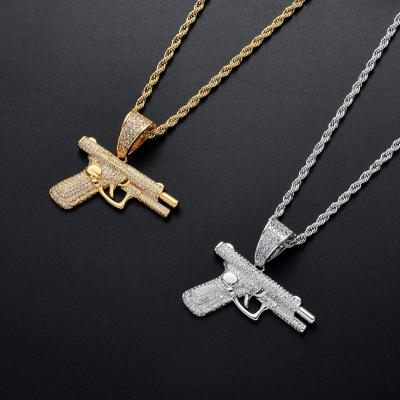 China Wholesale 2021 American Zircon copper hiphop gun necklace pendant fashion jewelry set men's favorite FASHIONABLE women for sale