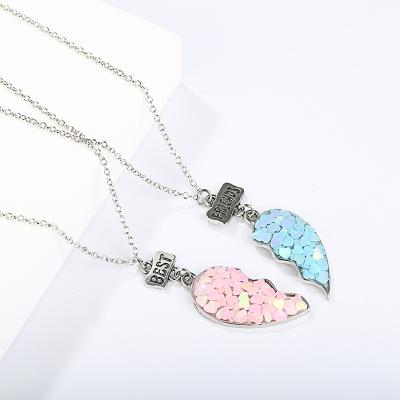 China Creative Vintage Broken Heart Patchwork Charm Necklace Shiny Shard Heart Necklace For Best Friends for sale