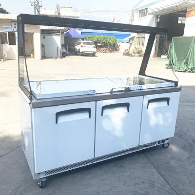 China Single-temperature three door salad bar counter display refrigerator with glass cover for sale