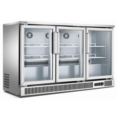 China Single-temperature three door back bar cooler/refrigerator/froster/fridge/refrigerator/bar refrigerated equipment with glass door refrigerator/ for sale