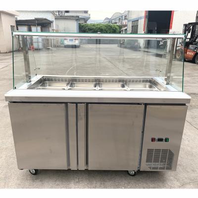 China Single-temperature 300L hinged sliding 1.2m acrylic salad counter fridge with curved glass cover for sale