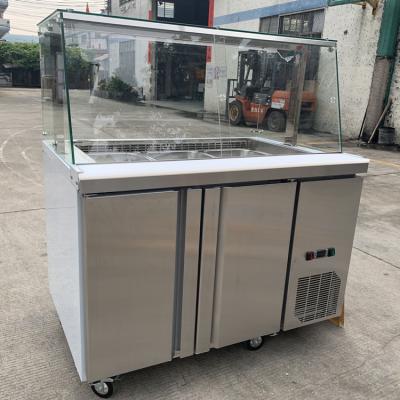 China Single-temperature 304 stainless steel 500L 1.8m salad fridge counter with flat glass cover for sale