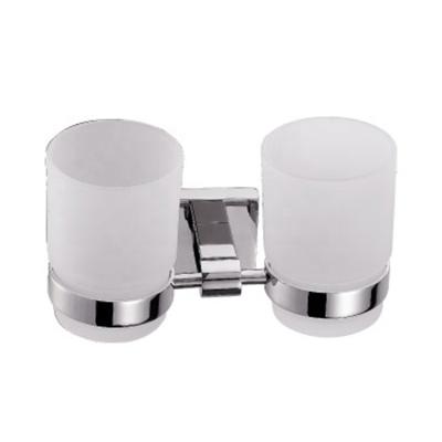 China Double Tumbler Cup Holder 304 Stainless Steel Chrome Modern Square Bathroom Accessories for sale