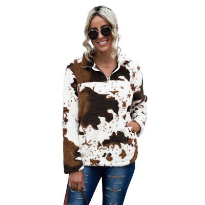 China Autumn and winter leopard print patchwork zipper news long sleeve plush hoodie jacket ajar ladies long sleeve plush hoodie for sale