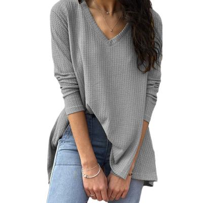 China New Anti-Wrinkle V-Neck Casual Bottom Shirt Long Sleeve T-Shirt Women for sale