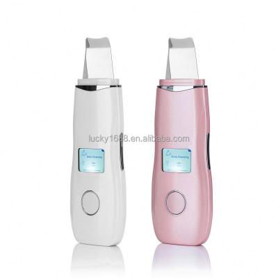 China Professional EMS DEEP CLEANING Blackhead Remover Skin Peeling White Ultrasonic Skin Scrubber Facial Spatula for sale