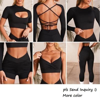 China 2022 Sustainable Wholesale 5 Piece Long Hollow Sleeve Crop Wear Gym Set Women High Compression Set Women Top Activewear for sale