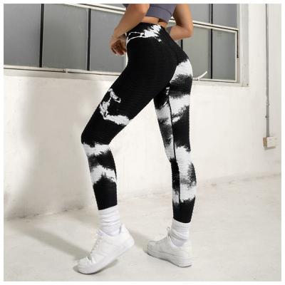 China Black Tie Dye Women's Logo High Waist Jacquard Workout Breathable Custom Butt Fitness Yoga Gaiters Crac! crack! for sale