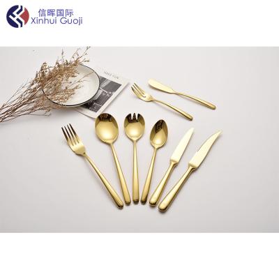 China Modern Design Sustainable Satin Gold Titanium Cutlery Set Wedding Utensils Gold Flatware Set for sale