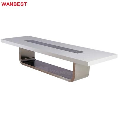 China 10 Person Office Conference Room Furniture Convertible Modern Marble Head White Meeting Table With Plug for sale